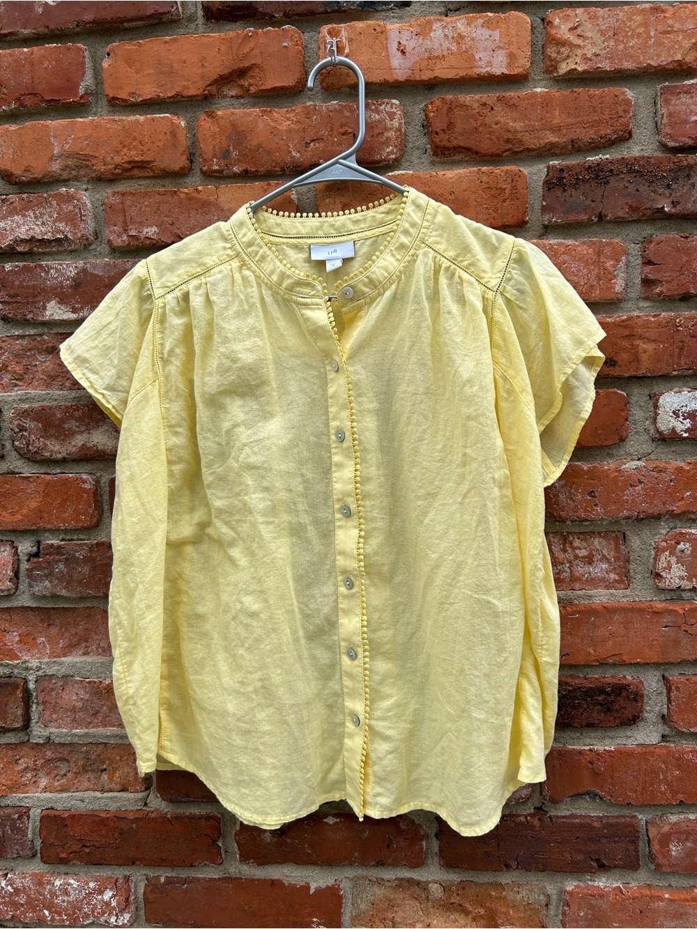 J. Jill Lightweight Yellow Button-Front Women's Top Blouse Cotton M Boxy
